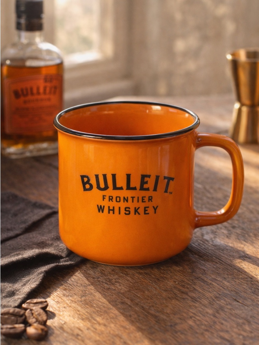 Bulleit Whiskey Orange Ceramic Mug Camp Style Bourbon Barware